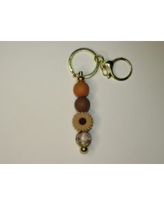 Beaded Daisy Keychain-Brown-Gold