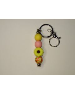 Beaded Daisy Keychain-Yellow-Silver